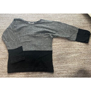 Too Fan Black & Gray Tunic 100% Cotton Textured Top Size S